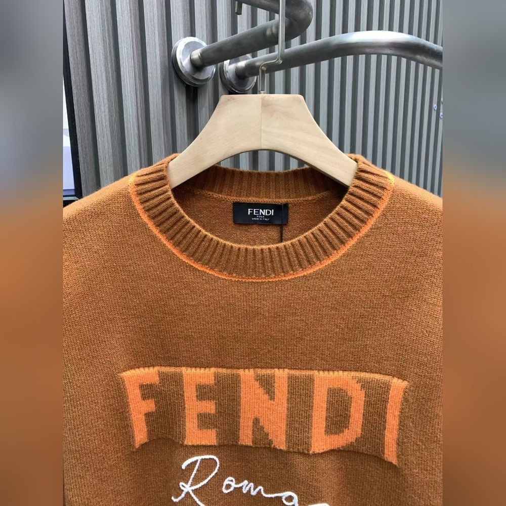 Fendi Orange Crew Neck Logo Letter Knit Sweater - Picture 3 of 10